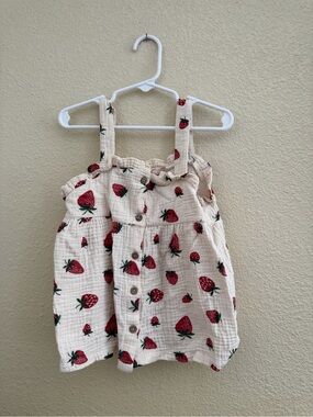 Strawberry Print Cream Tank Top for Kids